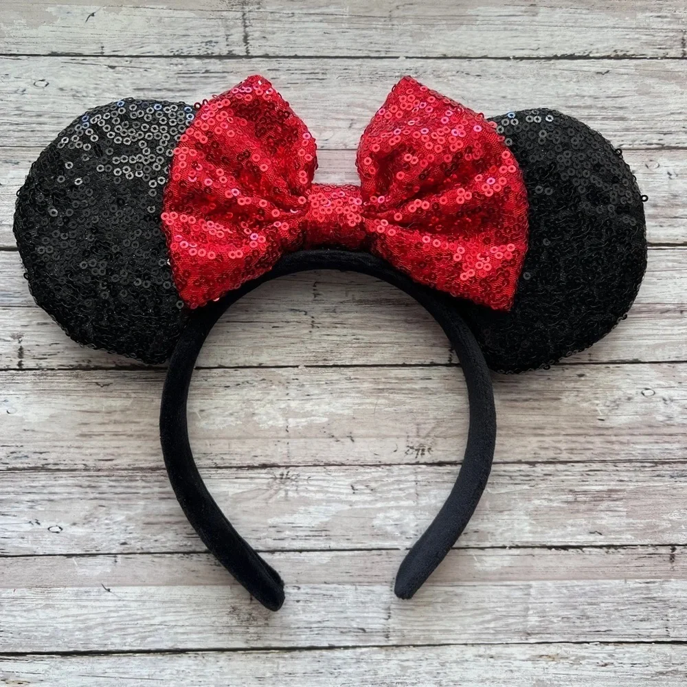 Sequin Red Bow Black Ears Headband